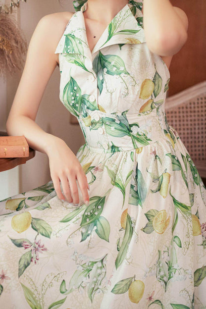 Retro Halter Neck French Flare Dress