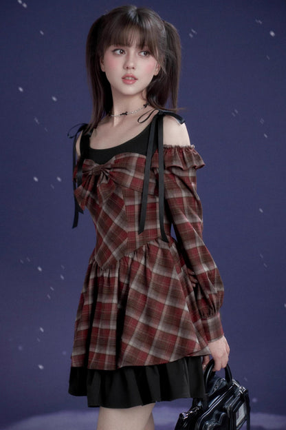 Red and Brown Checked Dress