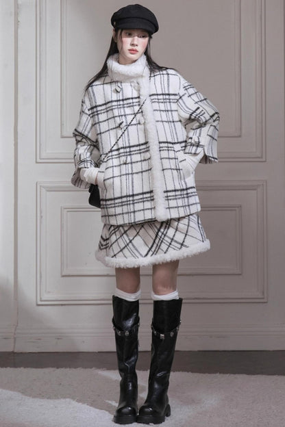 Monochrome Plaid Jacket + Vest Dress