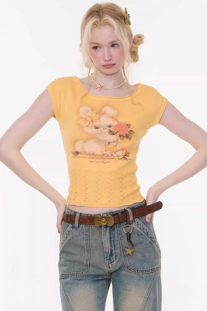 Sweet Rabbit Print Top