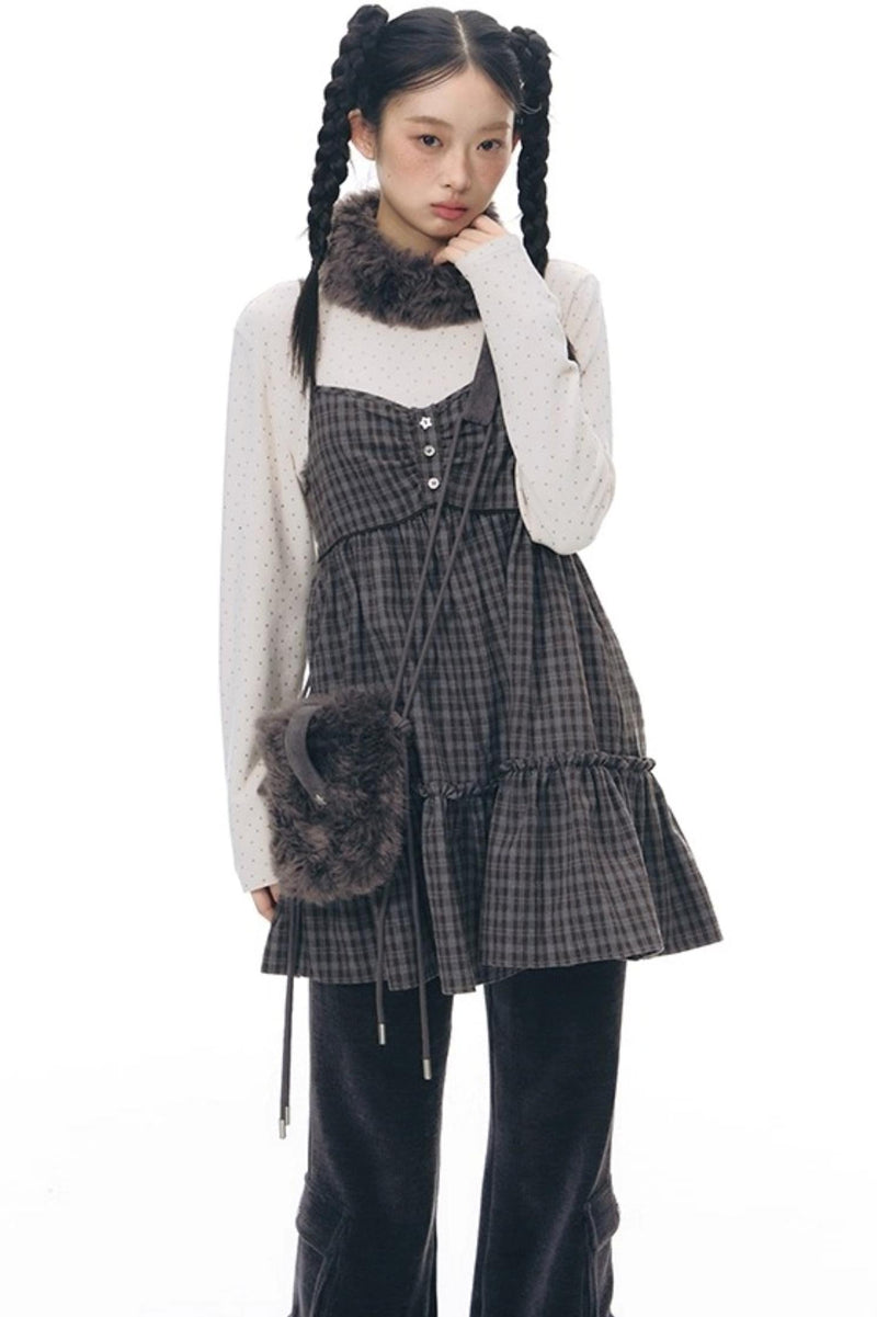 Checked Doll Shirring Slip Dress