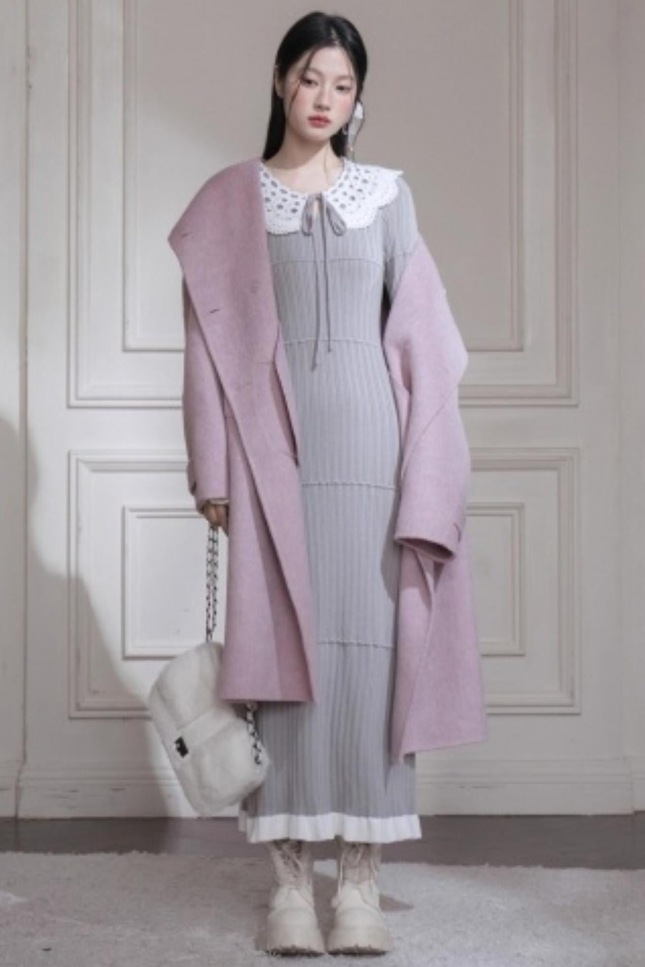 Sichuan Mist Gray Ruffle Long Dress