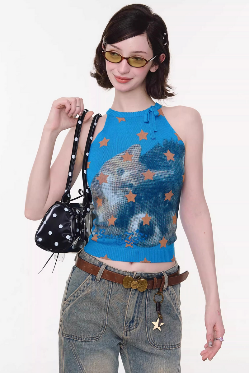 Y2k Star Cat Sleeveless Top