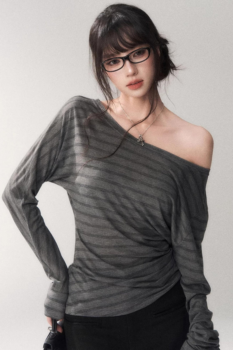 Striped Tencel Off-shoulder Top