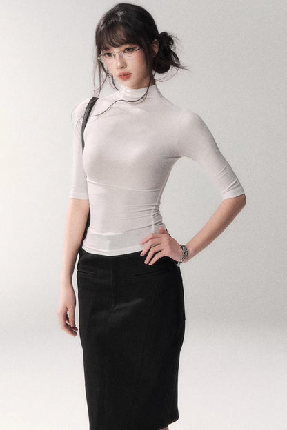 Retro Mid-sleeve Slim Top