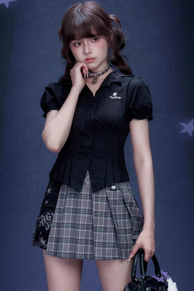 Plaid Graffiti Pleated Skirt + Top