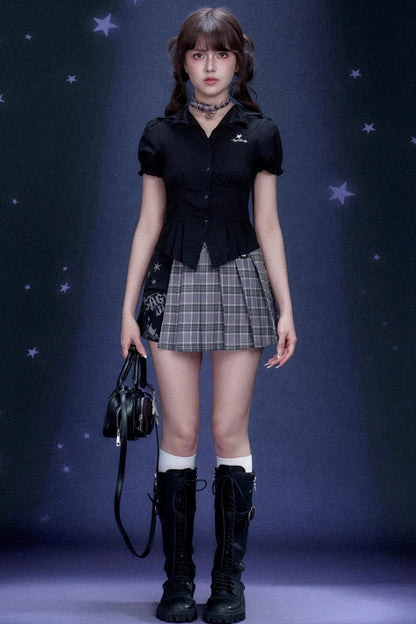 Plaid Graffiti Pleated Skirt + Top