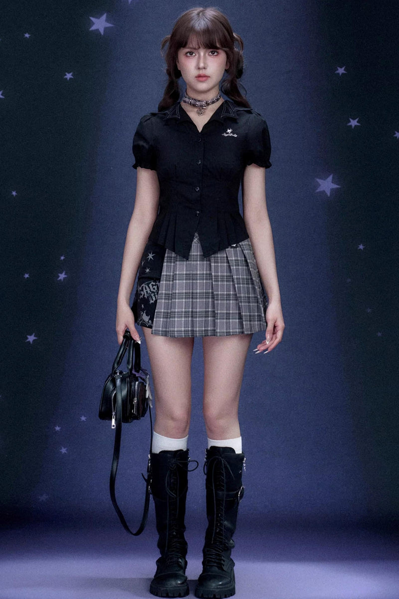 Plaid Graffiti Pleated Skirt + Top