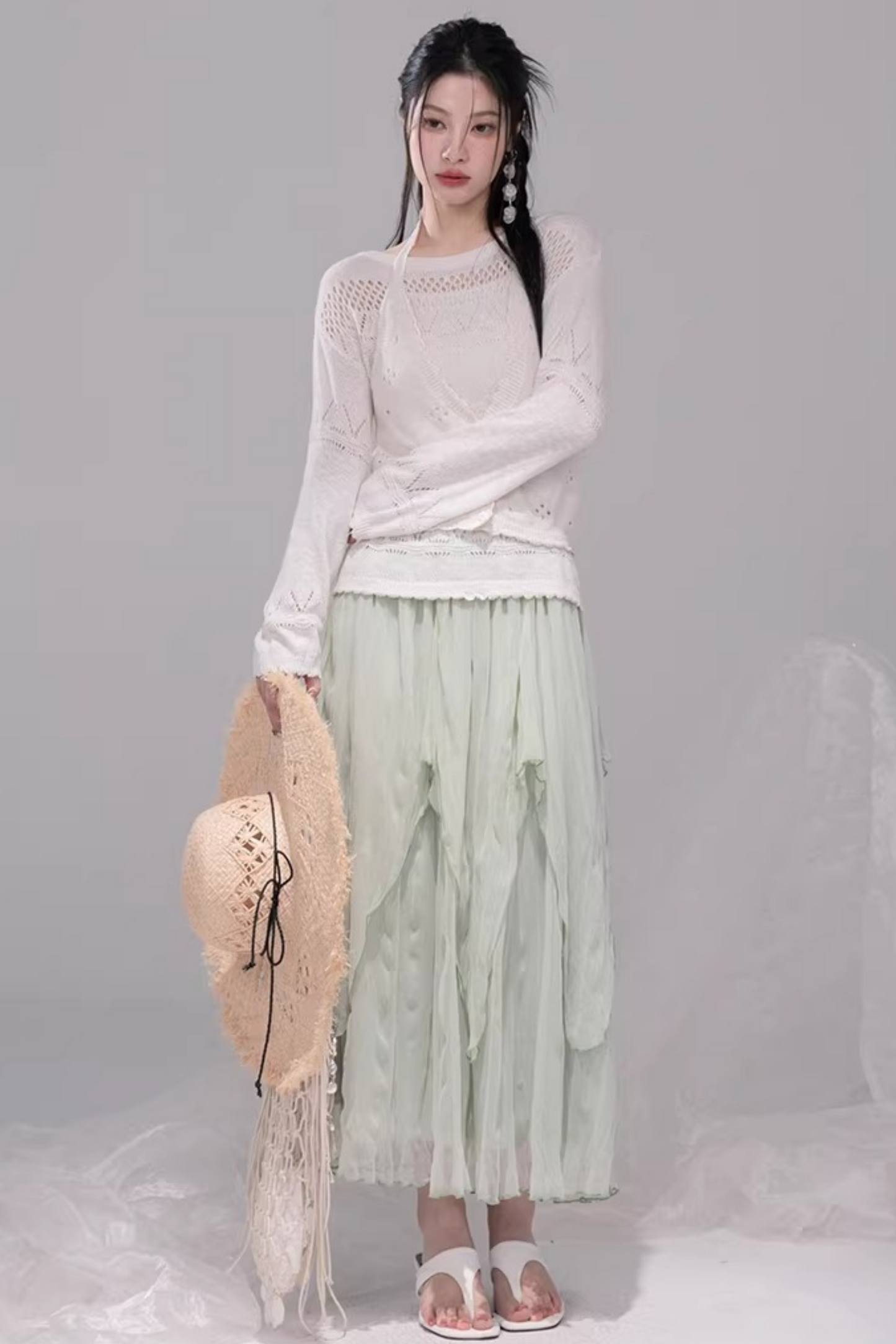 Crochet Halter Neck Vest + Sheer Top