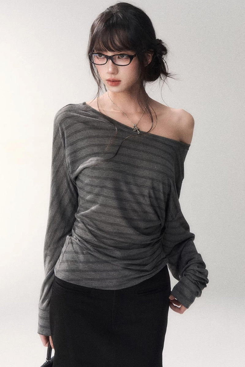 Striped Tencel Off-shoulder Top