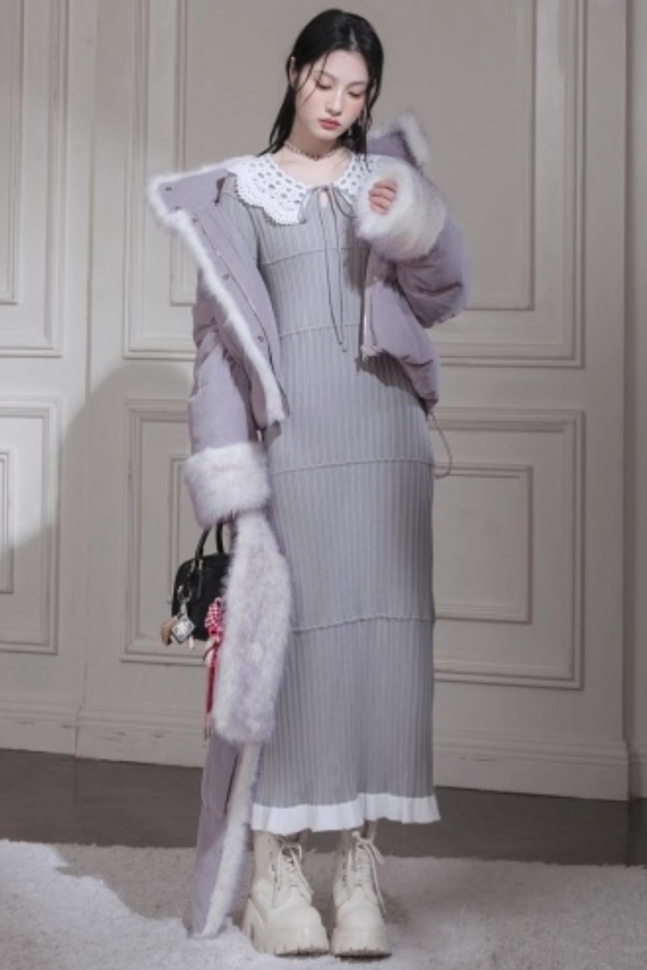 Sichuan Mist Gray Ruffle Long Dress