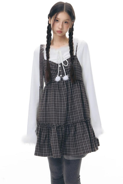 Checked Doll Shirring Slip Dress