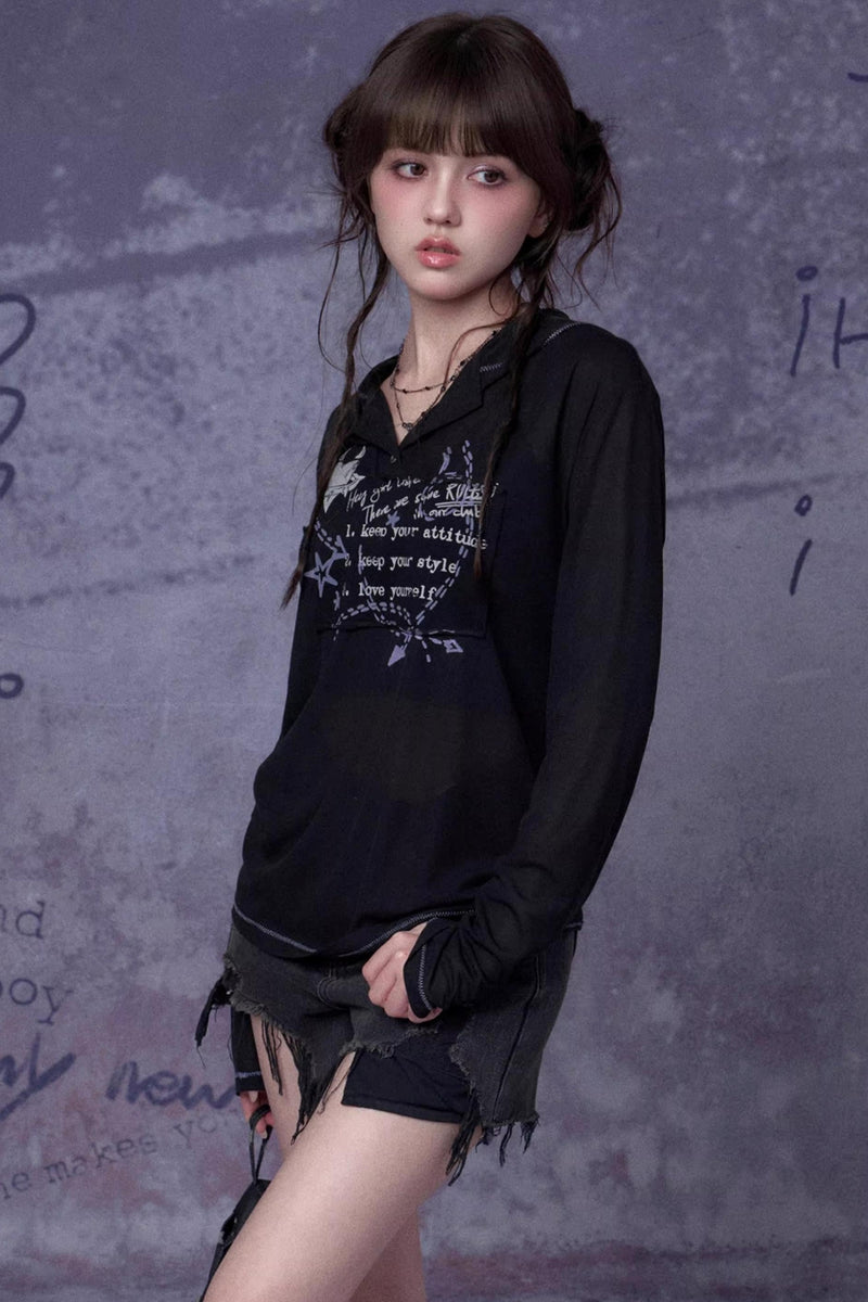 Mesh Graffiti Hooded Top
