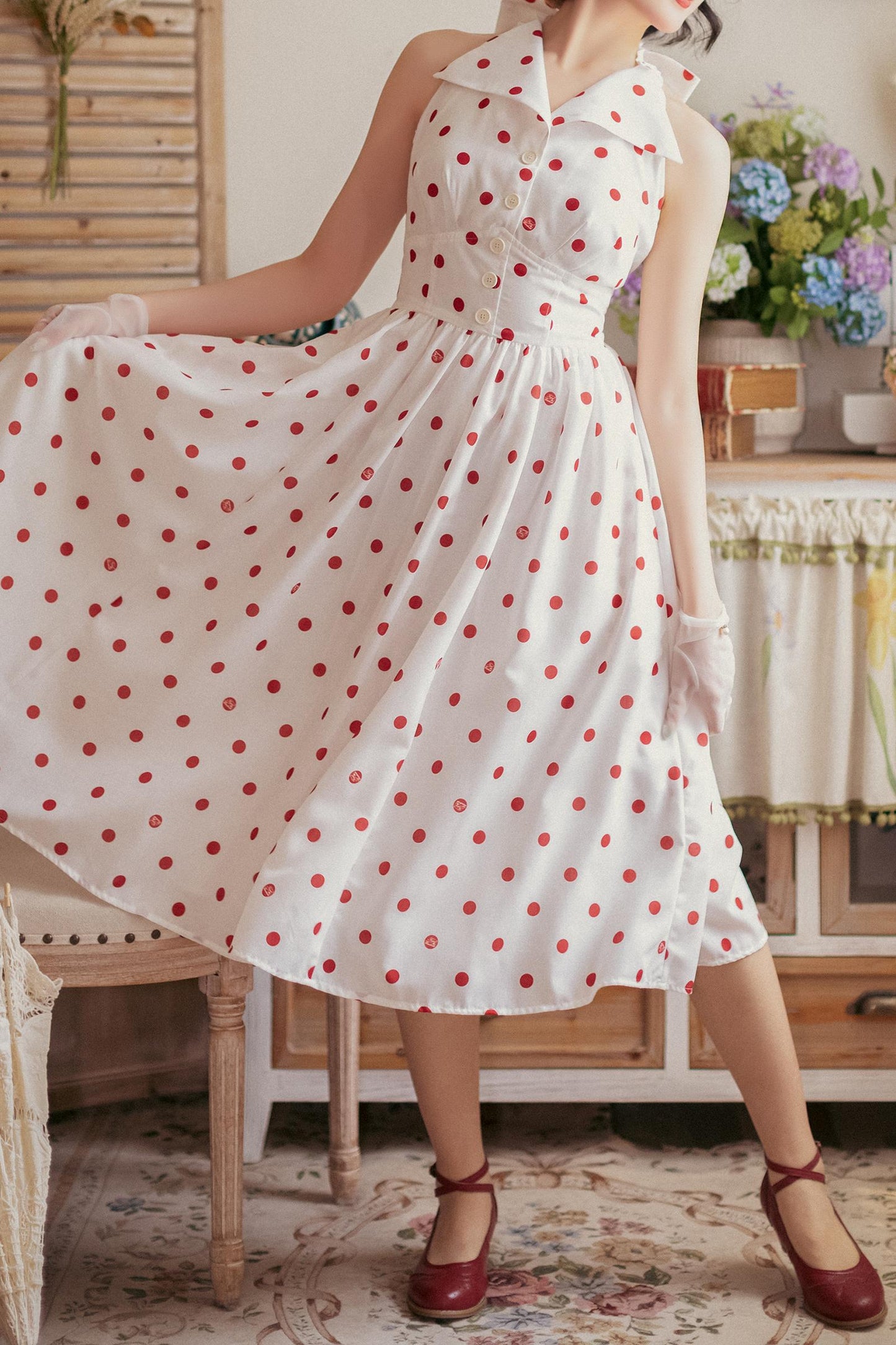 Retro Halter Neck French Flare Dress