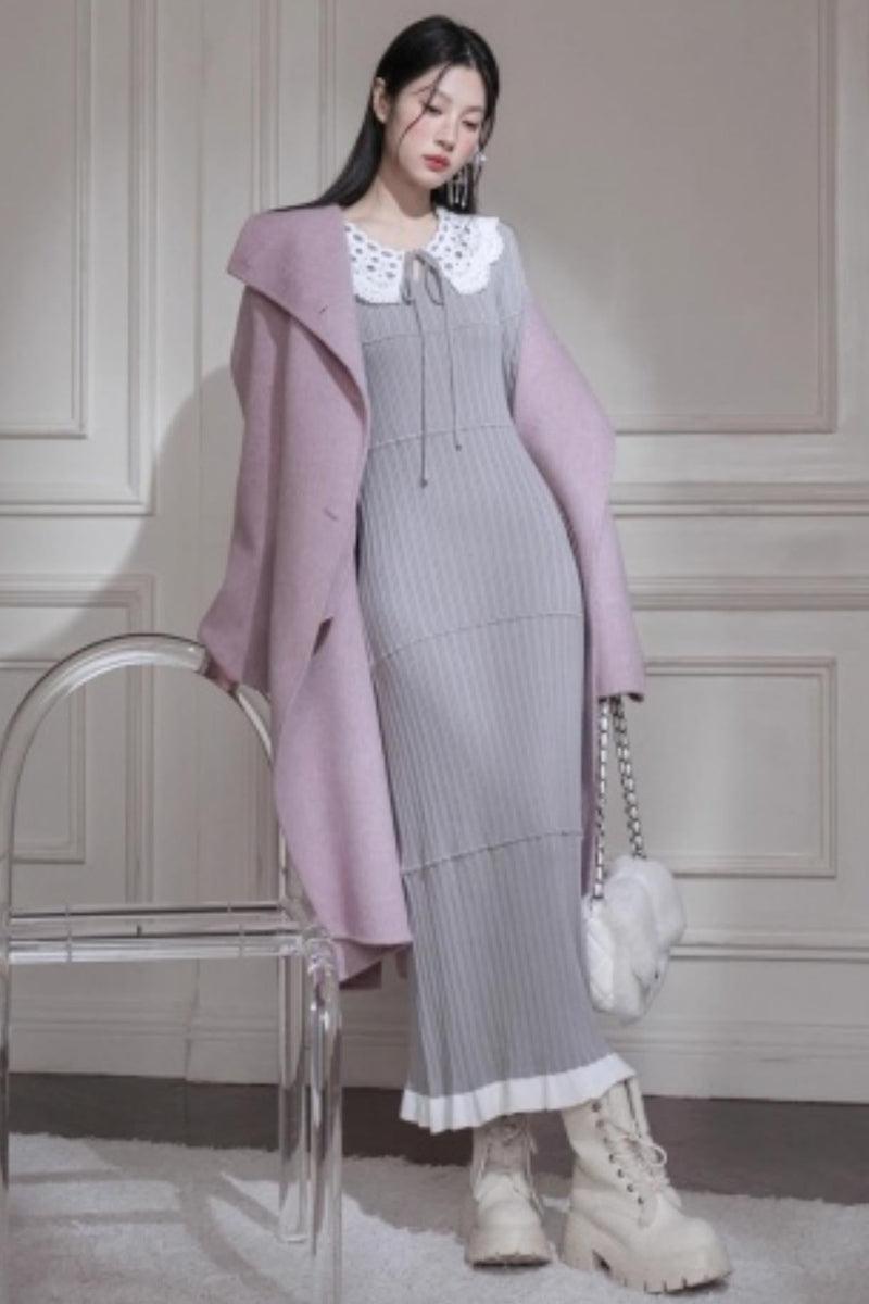 Sichuan Mist Gray Ruffle Long Dress