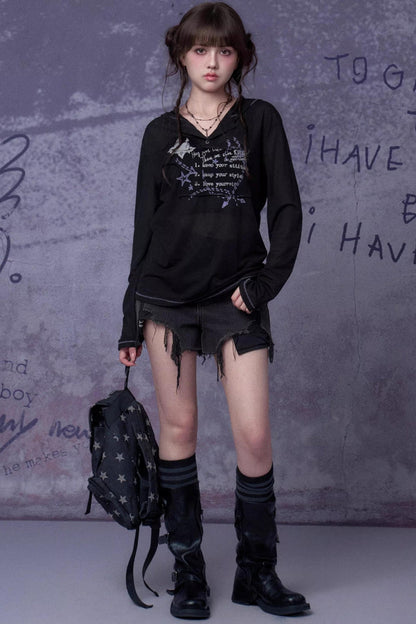 Mesh Graffiti Hooded Top