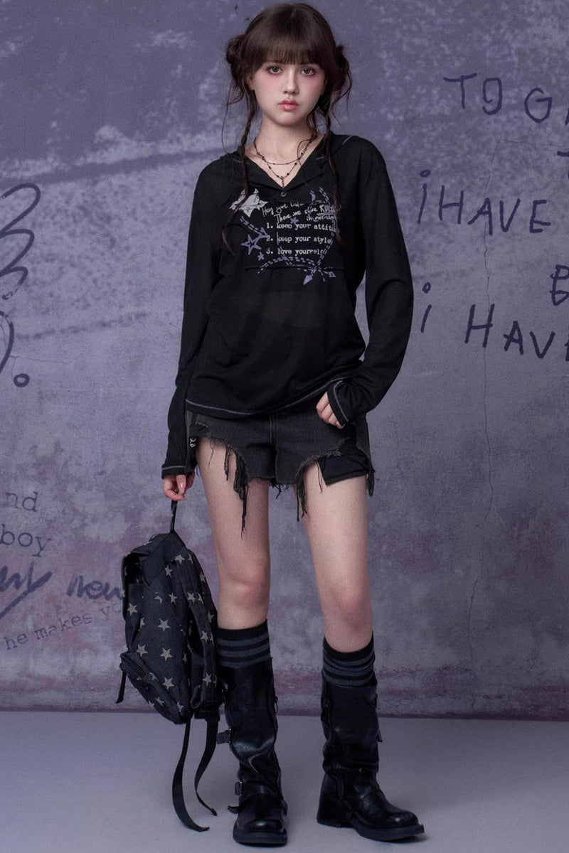 Mesh Graffiti Hooded Top