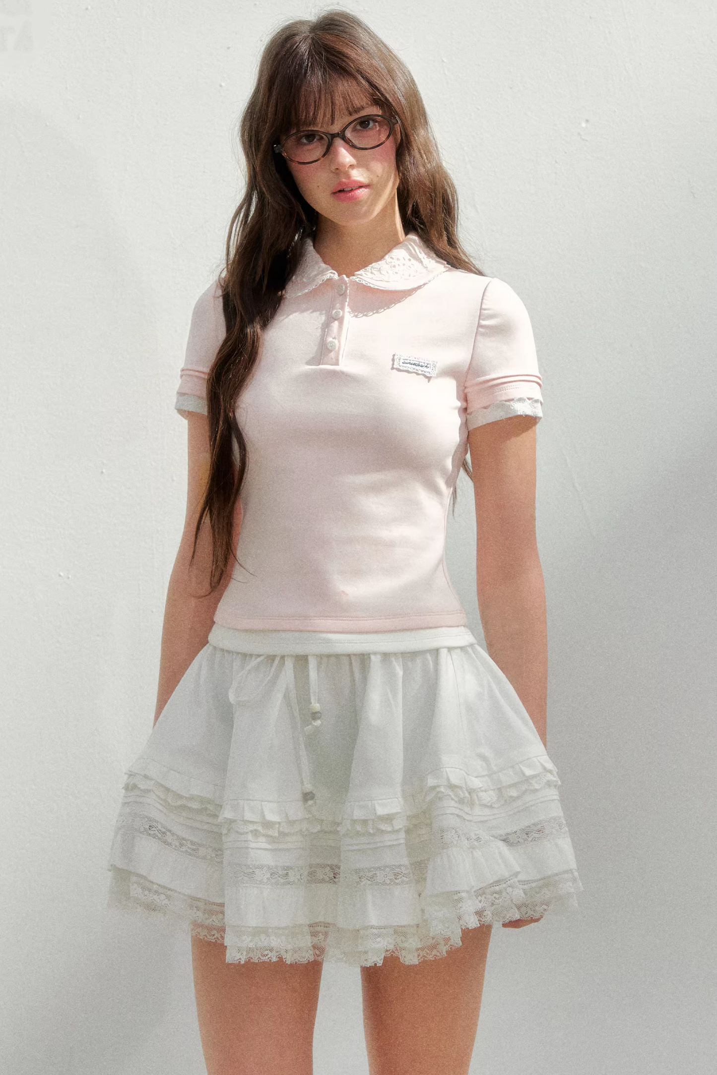 Embroidered Collar Pink Blouse