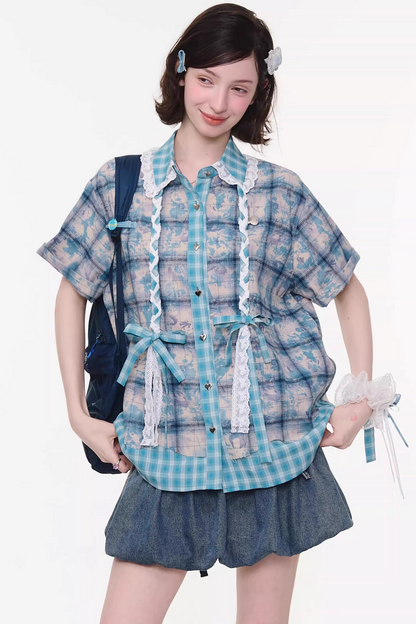 Y2k Plaid Oversized Shirt