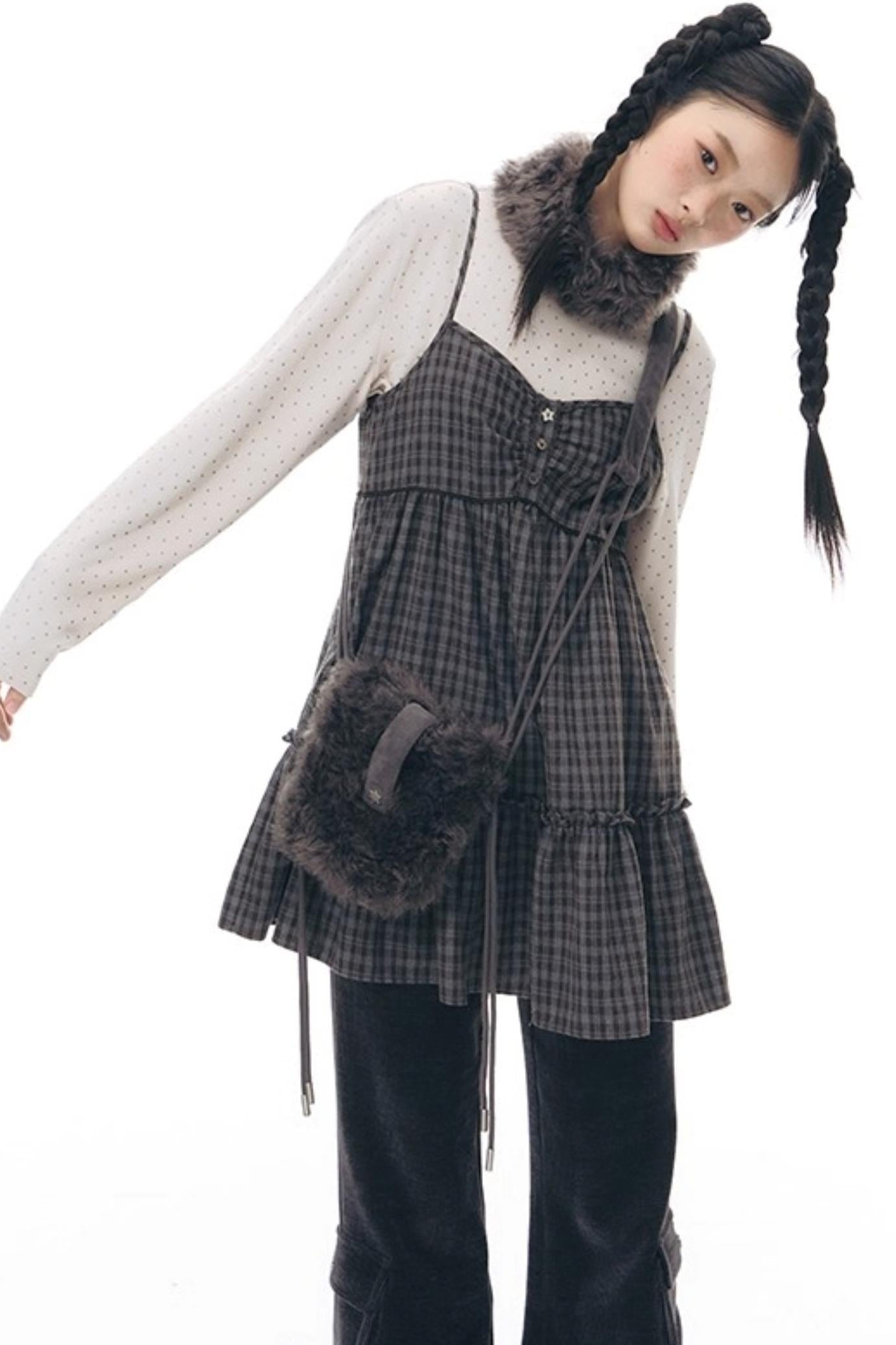 Checked Doll Shirring Slip Dress