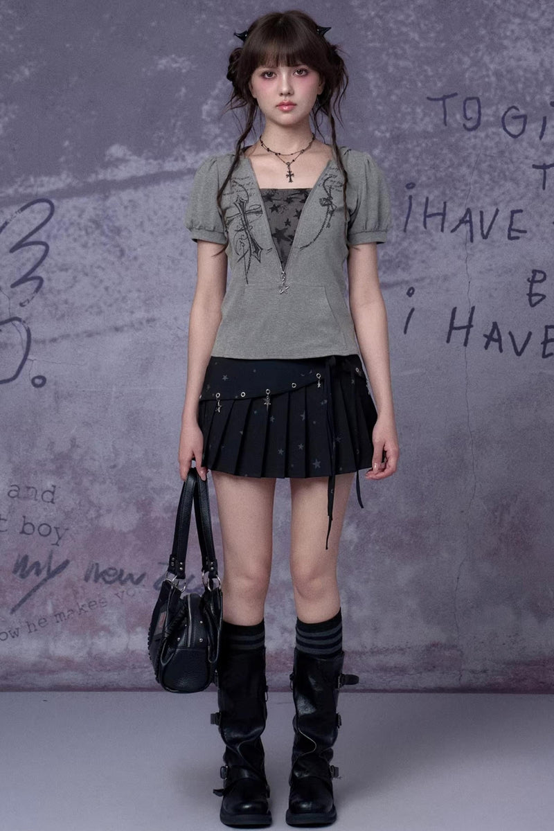 Gray Cross Hooded Top