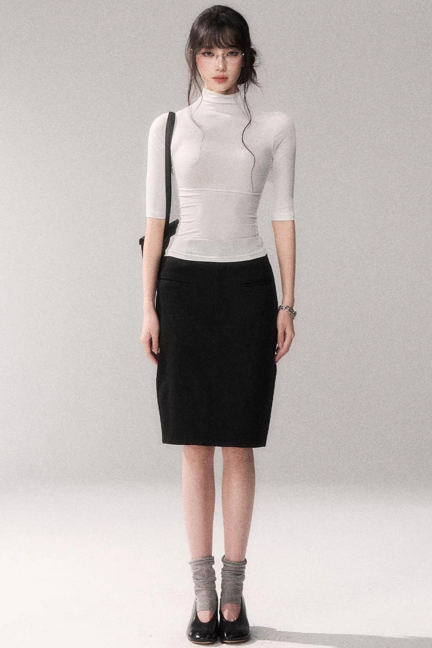 Retro Mid-sleeve Slim Top