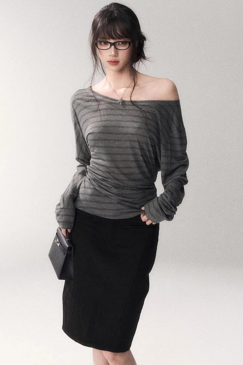 Striped Tencel Off-shoulder Top