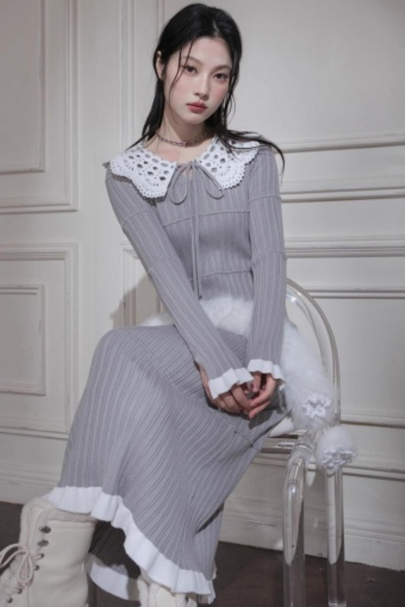 Sichuan Mist Gray Ruffle Long Dress