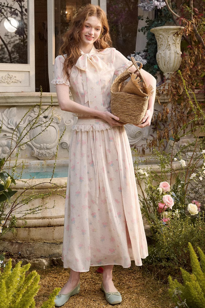 Mediterranean Print Chiffon Top + Skirt