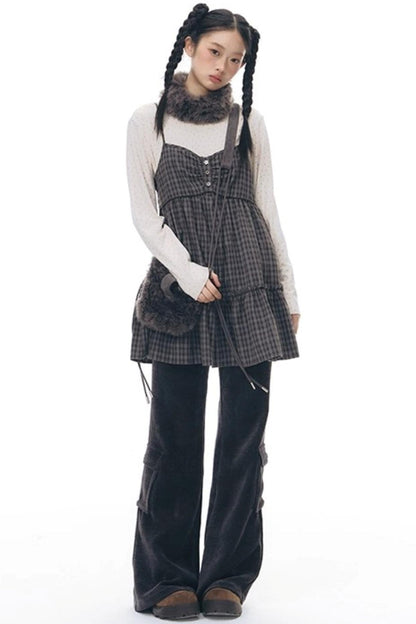 Checked Doll Shirring Slip Dress