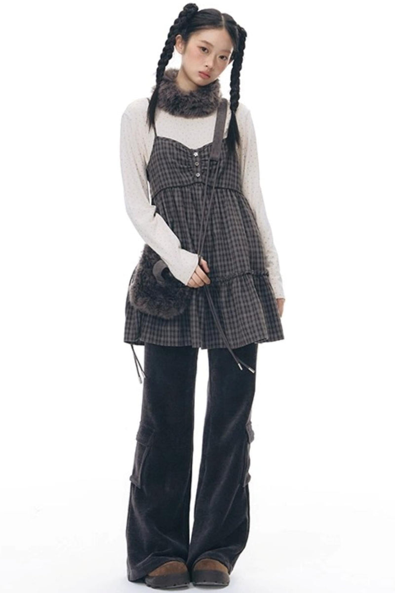 Checked Doll Shirring Slip Dress