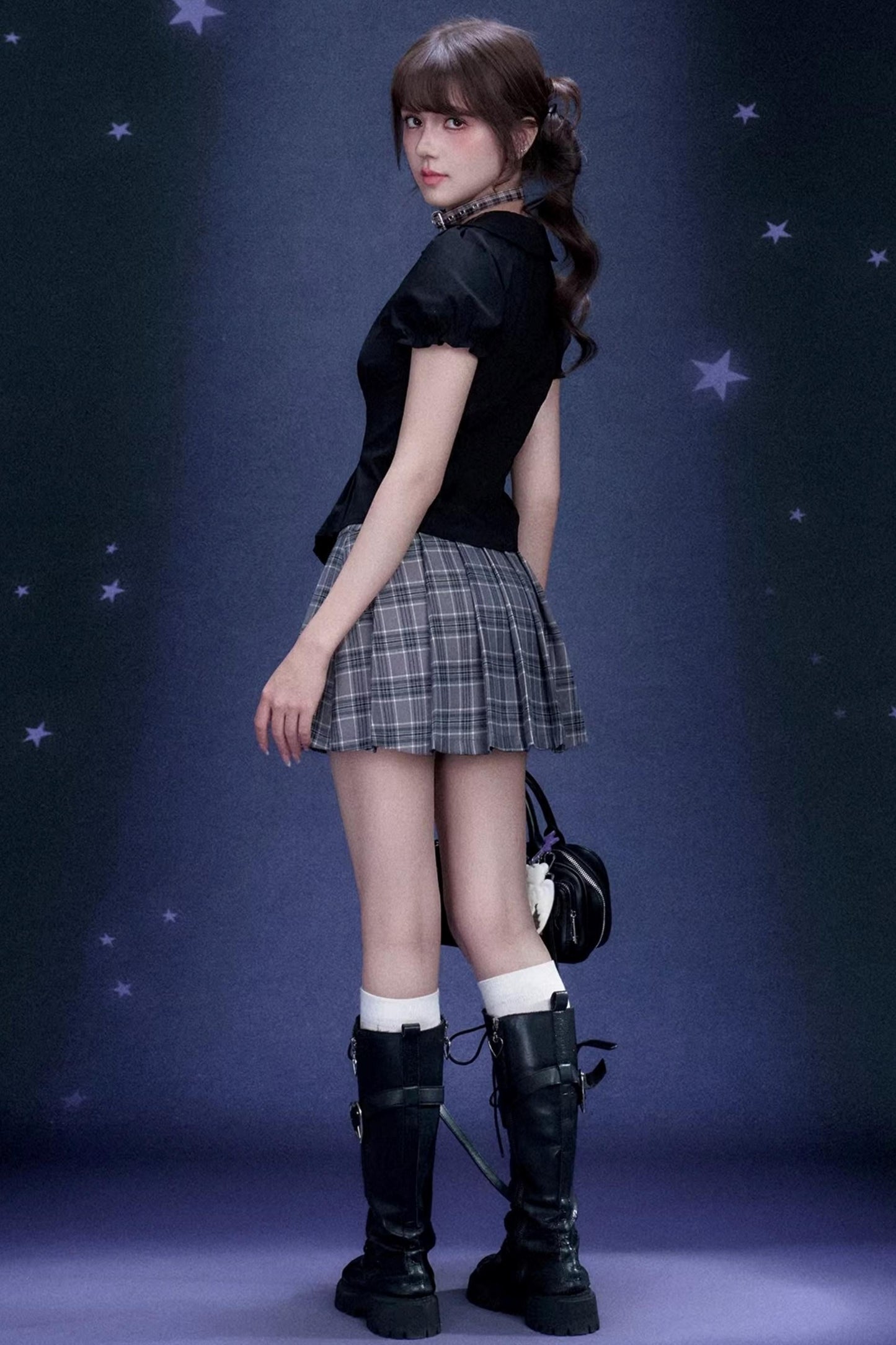 Plaid Graffiti Pleated Skirt + Top