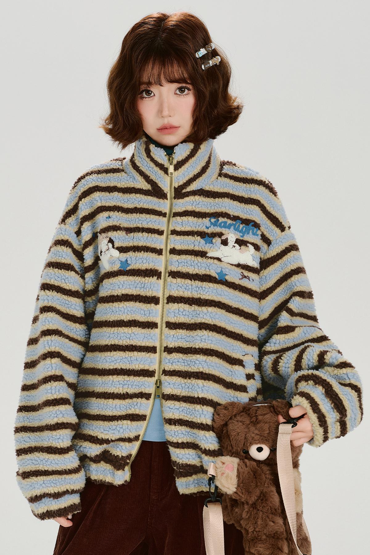 High Neck Border Zip Jacket