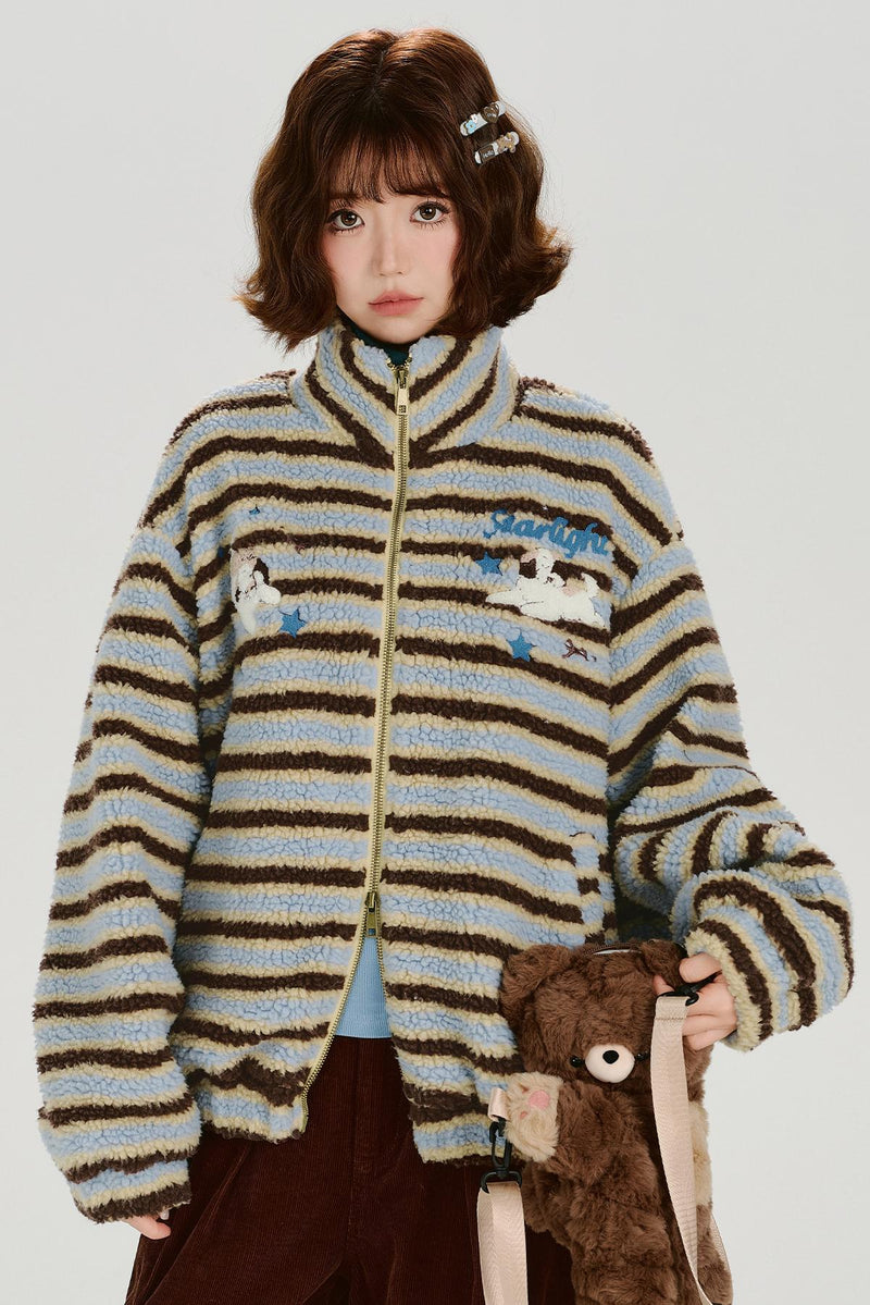High Neck Border Zip Jacket