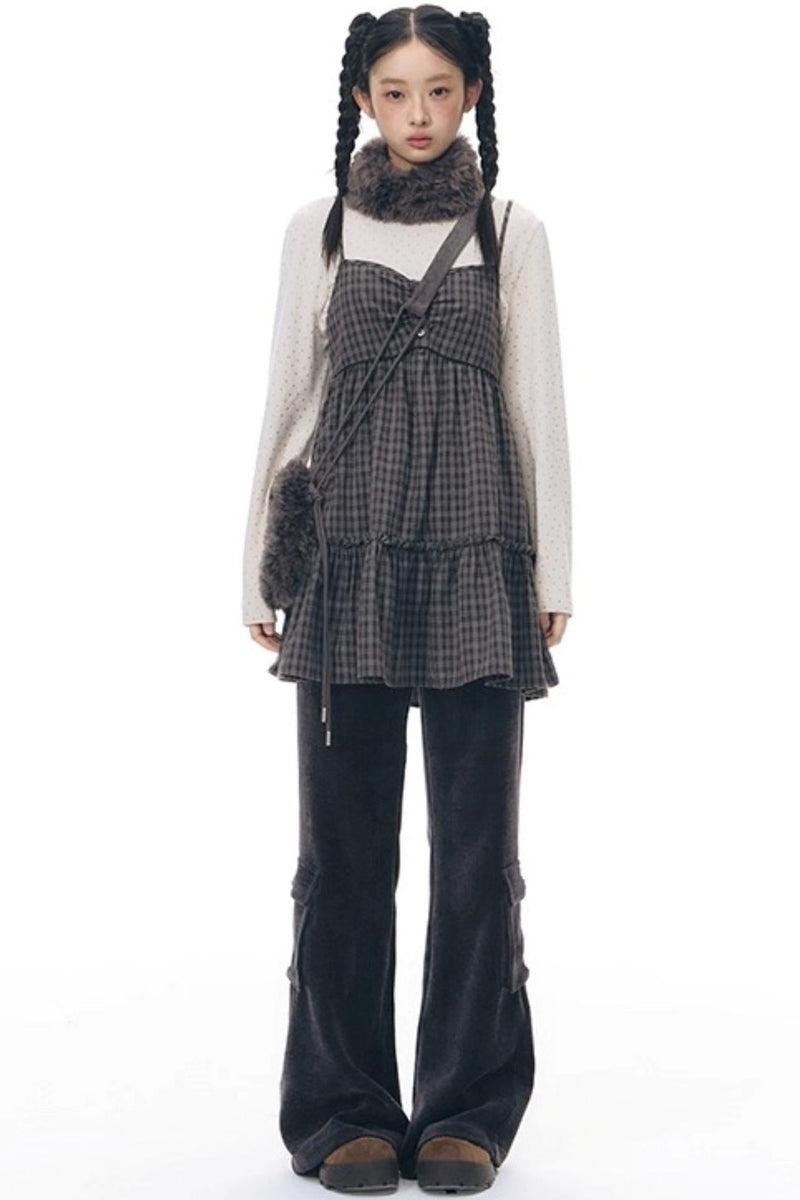 Checked Doll Shirring Slip Dress