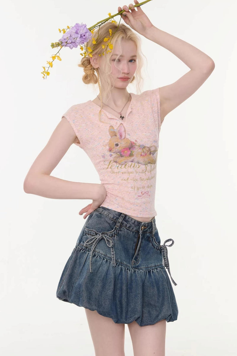 Pink Rabbit Print Slim Top