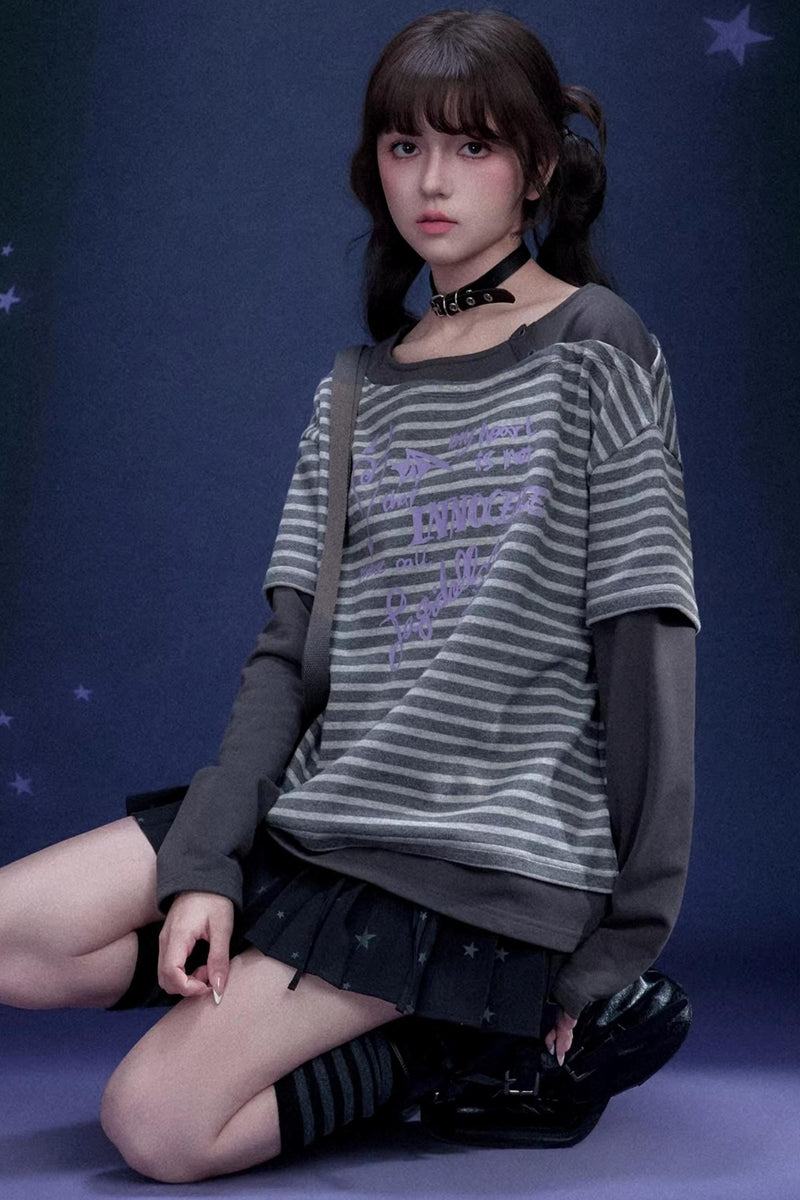 Striped Graffiti Print Top