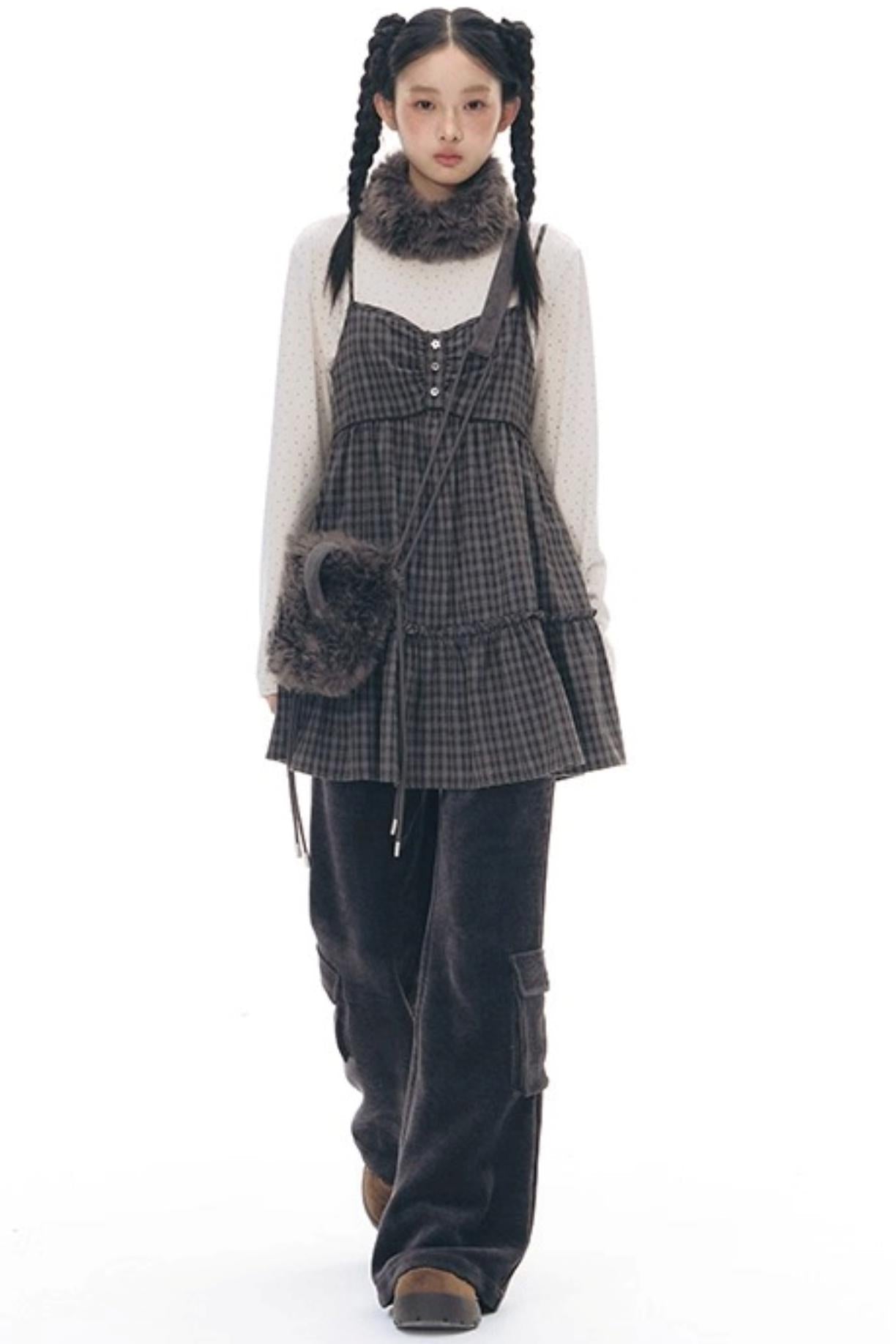 Checked Doll Shirring Slip Dress