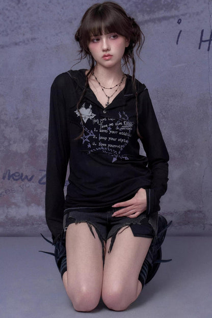 Mesh Graffiti Hooded Top