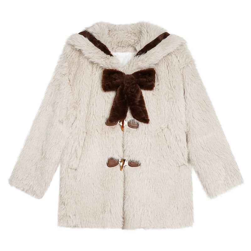 Plaid Fur Skirt + High Neck Tops + Duffle Fur Coat