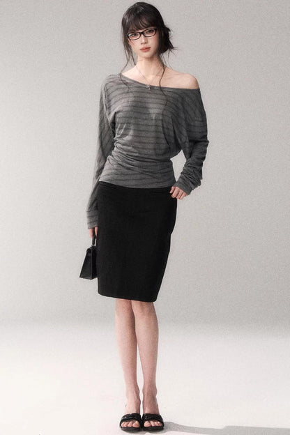 Striped Tencel Off-shoulder Top