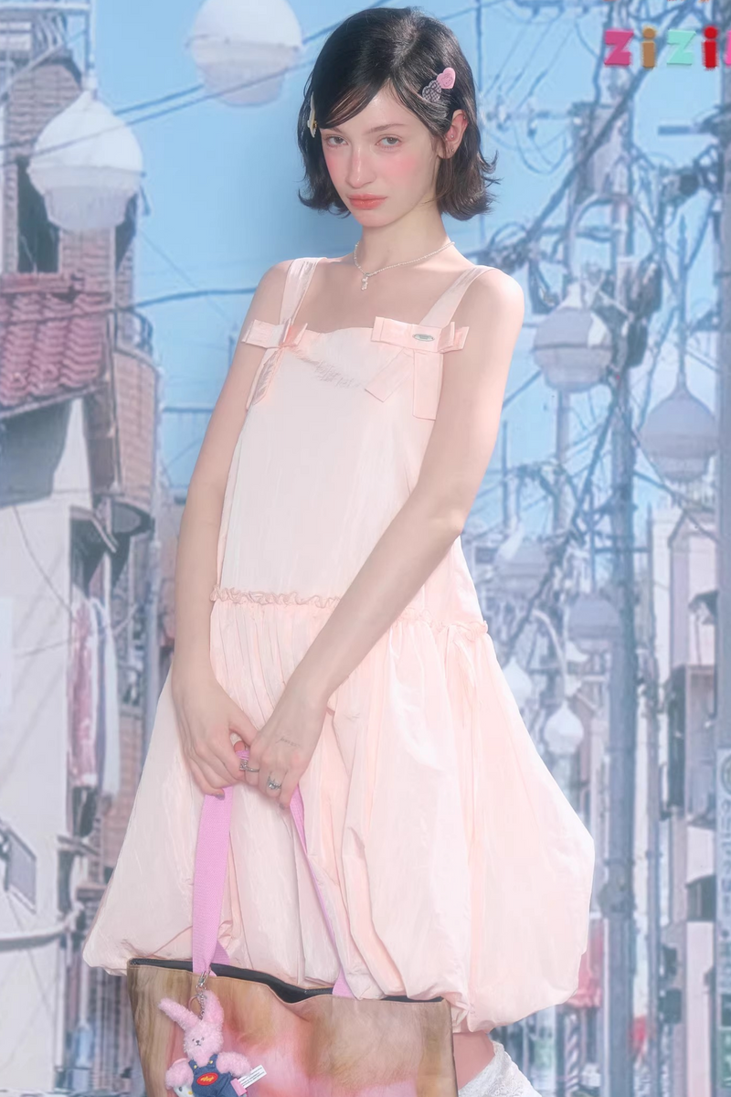 Ribbon Sweet Balloon Camisole Dress