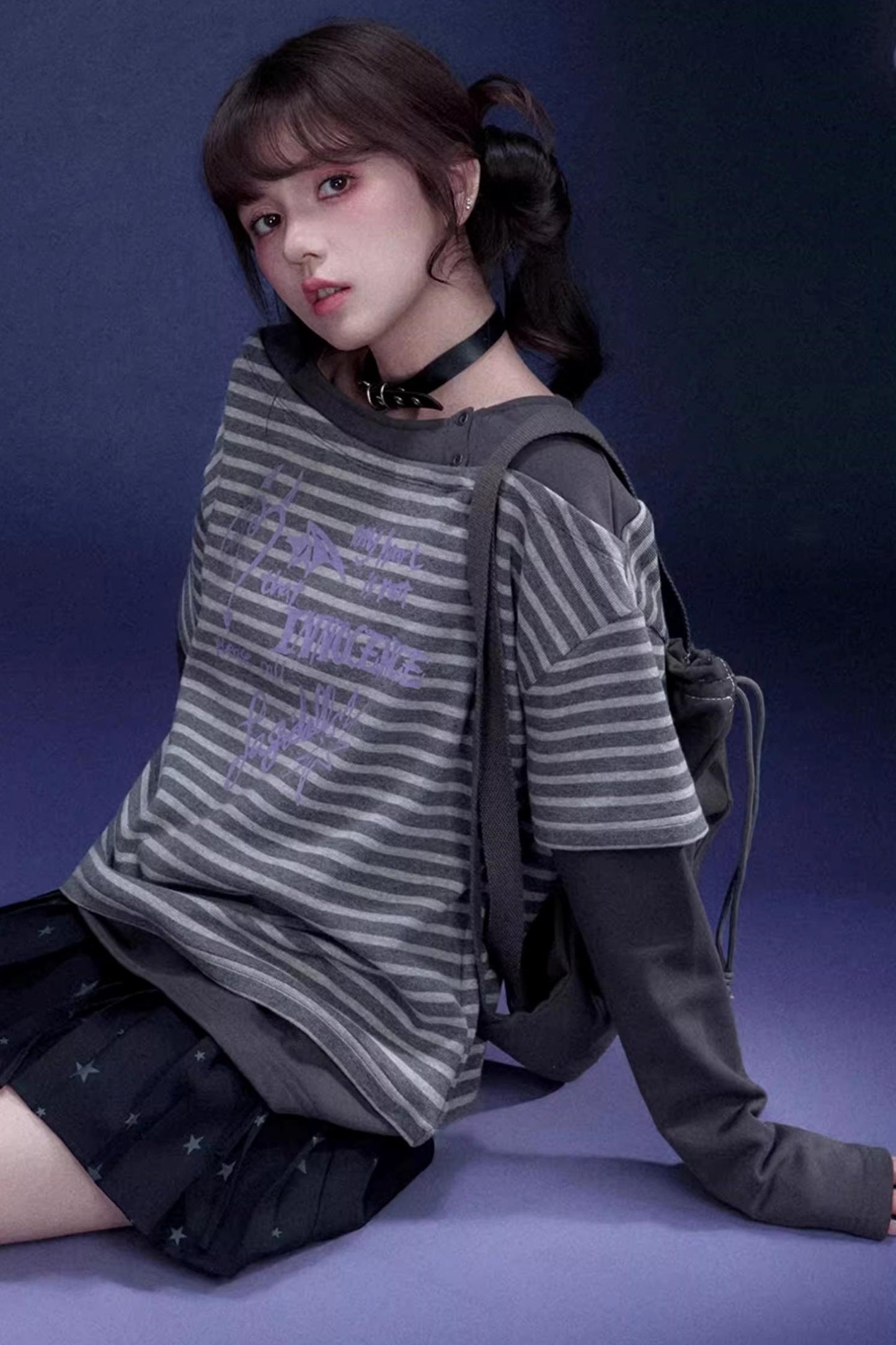 Striped Graffiti Print Top