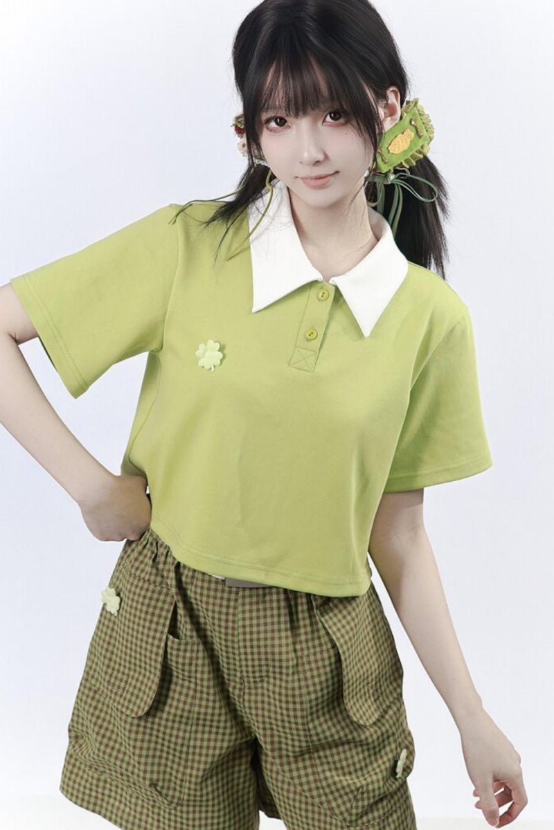 Lucky Clover Green Plaid Summer Set
