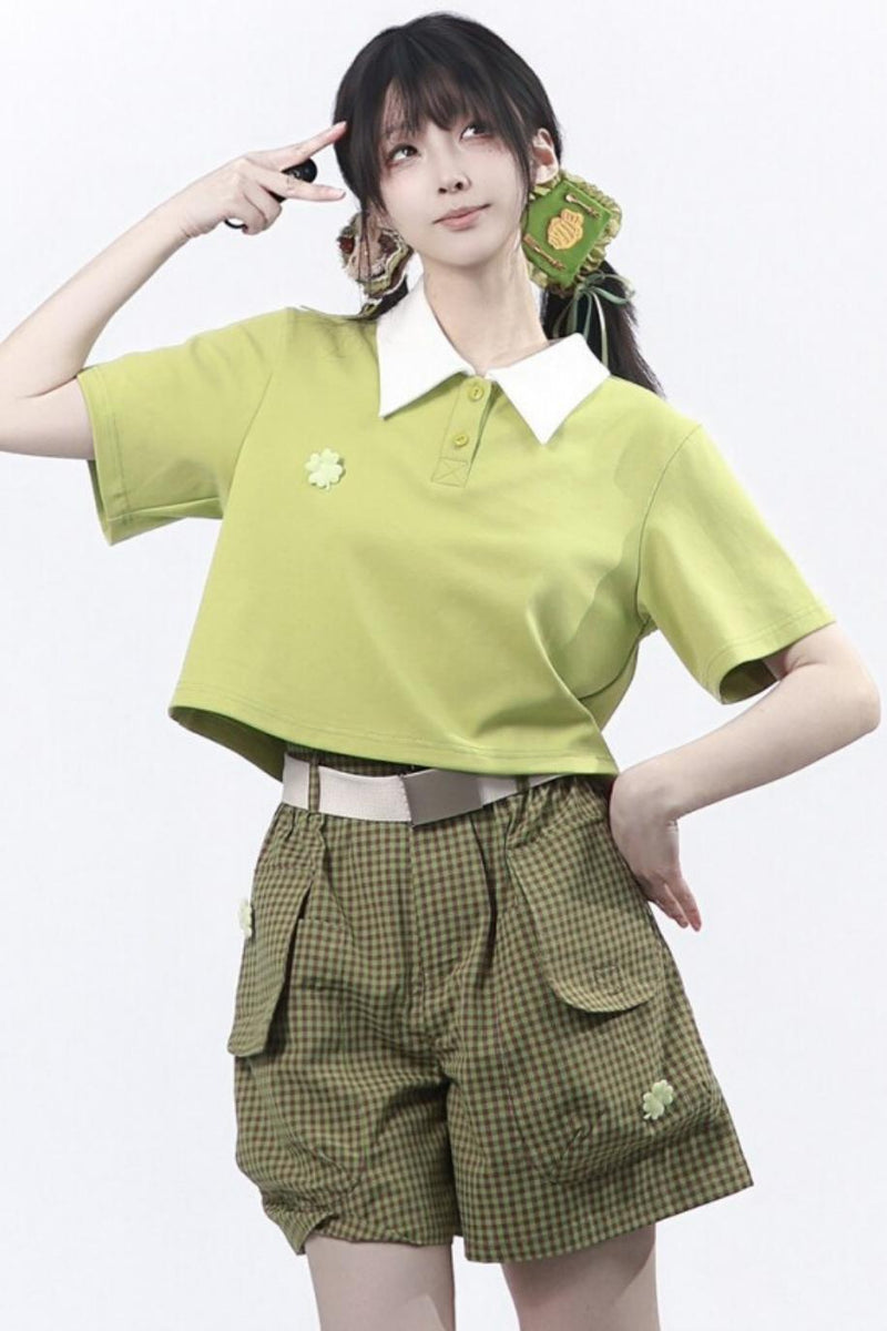 Lucky Clover Green Plaid Summer Set