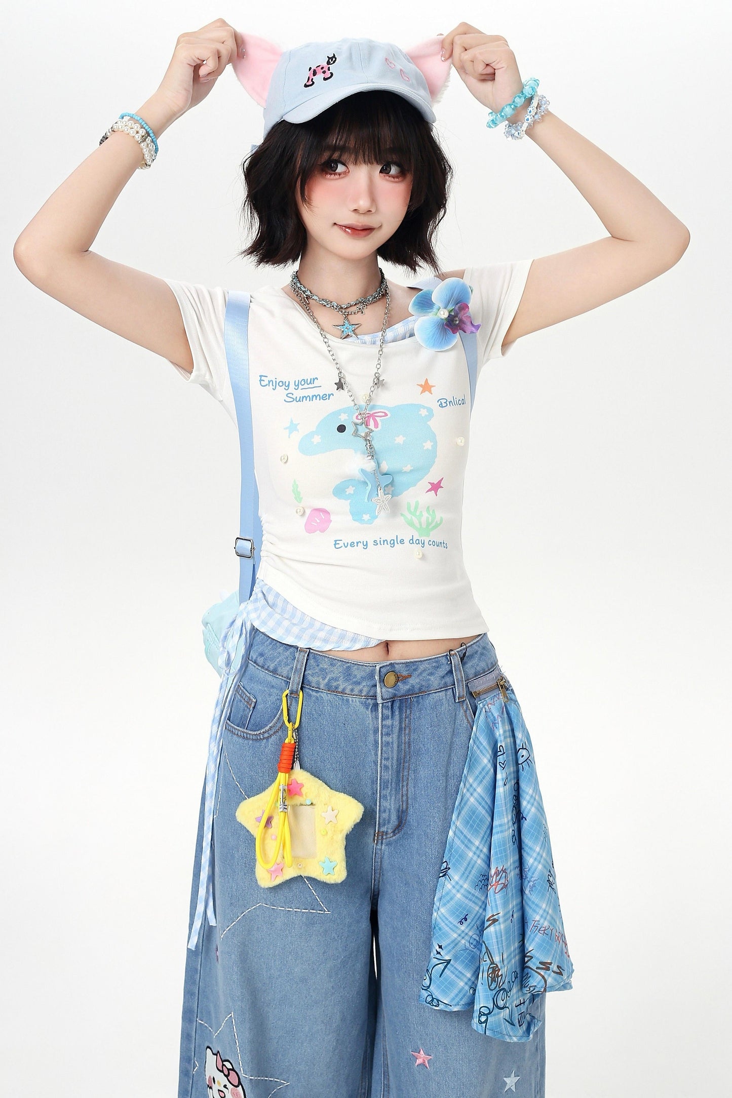 Off-shoulder Dolphin Summer Fake Two-piece Top