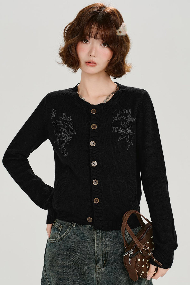 Retro Printed Knit Cardigan Set