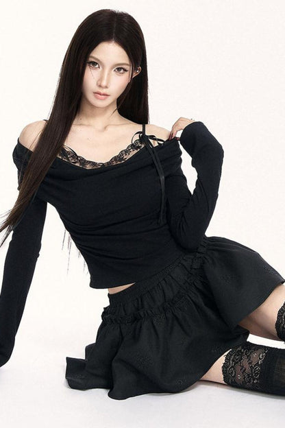 Lace Draped Collar Top