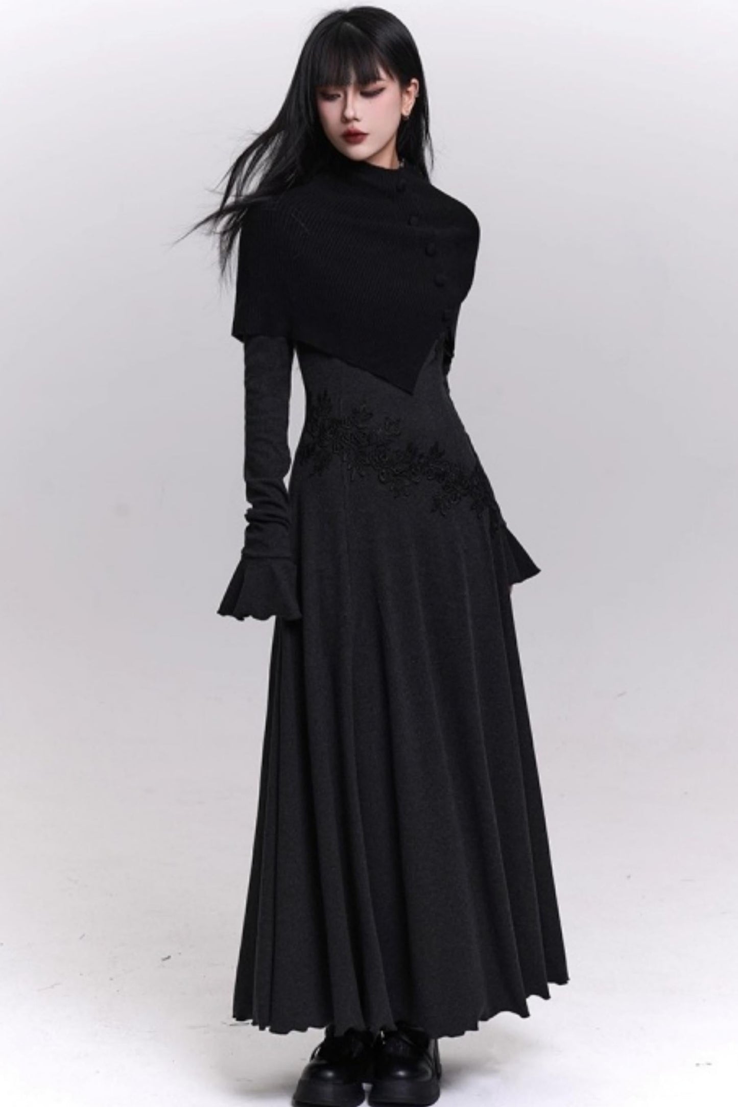 Gray Off-the-shoulder Knit Dress
