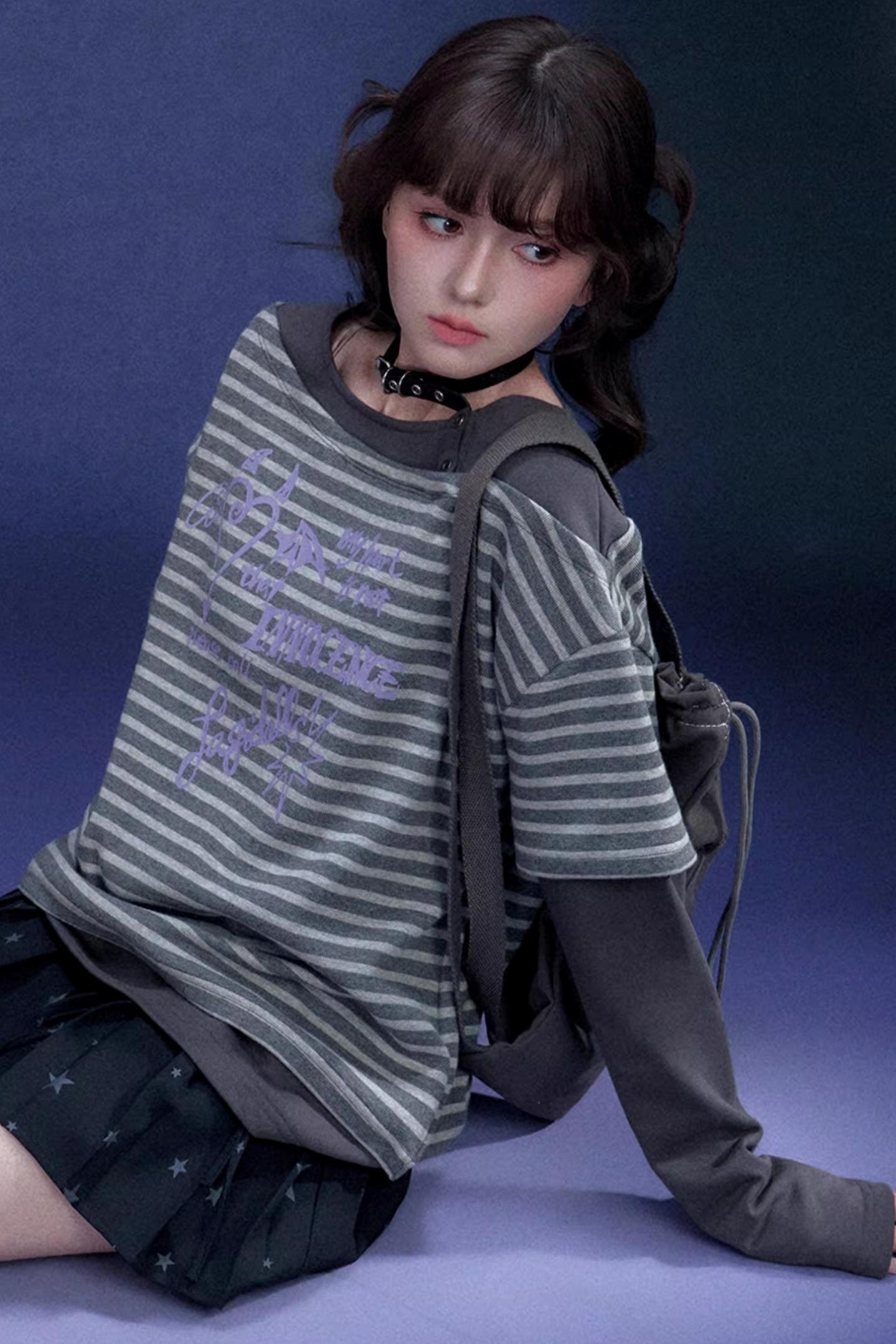 Striped Graffiti Print Top